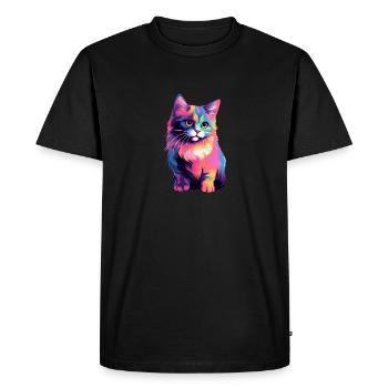 Chat coloré espiègle - T-shirt Premium bio Homme - noir - Devant - Nico (187cm)