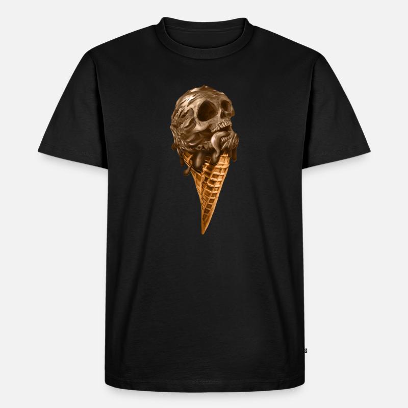 Softeis mit ätherischem Totenkopf - Männer Premium Bio T-Shirt - Schwarz