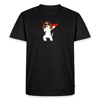 Chien mignon dansant au coeur - T-shirt Premium bio Homme - noir - Devant - Nico (187cm)