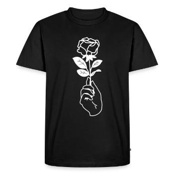 Une belle fleur de rose dans la main des roses - T-shirt Premium bio Homme - noir - Devant - Nico (187cm)