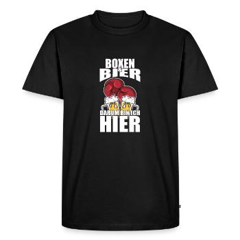 Drôle de dicton : La boxe, la bière, c’est pour ça que je suis ici - T-shirt Premium bio Homme - noir - Devant - Nico (187cm)