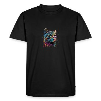 Colorful American Shorthair Cat Gaze - Männer Premium Bio T-Shirt - Schwarz - Vorne - Nico (187cm)