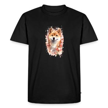 Japanese dog Shiba Inu cherry blossom portrait - Men's Premium Organic T-Shirt - black - Front - Nico (187cm)