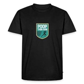 Funny Marathon Runner Poop Then Run Ultrarunning - Men's Premium Organic T-Shirt - black - Front - Nico (187cm)
