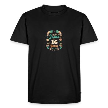 Loved By Jesus For 16 Years 16th Birthday - Men's Premium Organic T-Shirt - black - Front - Nico (187cm)