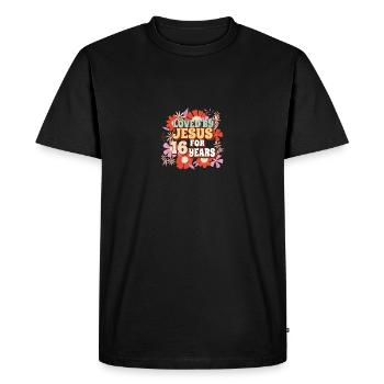 Loved By Jesus For 16 Years 16th Birthday - Men's Premium Organic T-Shirt - black - Front - Nico (187cm)