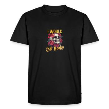 Je mourrais pour l’art des vieux livres tête de mort et roses - T-shirt Premium bio Homme - noir - Devant - Nico (187cm)