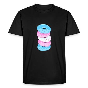 Trans Pride Cat 8-Bit Pixel Donut Stack Trans - Men's Premium Organic T-Shirt - black - Front - Nico (187cm)