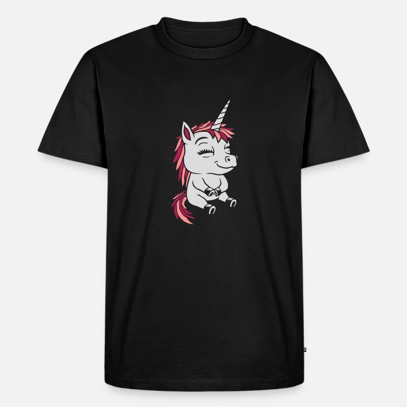 Comic kleines sitzendes Einhorn - Männer Premium Bio T-Shirt - Schwarz