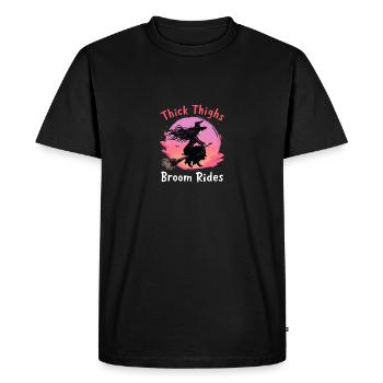 Thick Thighs Broom Rides Halloween Vibes - Men's Premium Organic T-Shirt - black - Front - Nico (187cm)