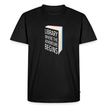 Adventure Begins At Your Library - Men's Premium Organic T-Shirt - black - Front - Nico (187cm)