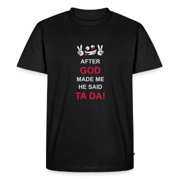 after god made me - Men's Premium Organic T-Shirt - black - Front - Nico (187cm)