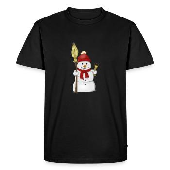 Bonhomme de neige joyeux avec chapeau rouge et manche à balai - T-shirt Premium bio Homme - noir - Devant - Nico (187cm)