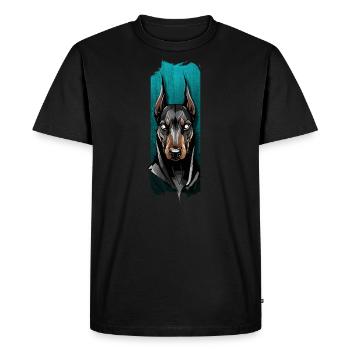 Noble Watch : le regard majestueux du doberman - T-shirt Premium bio Homme - noir - Devant - Nico (187cm)