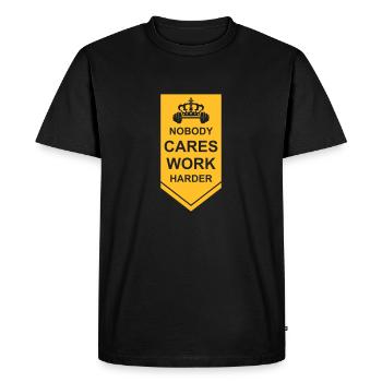 nobody cares work harder - Men's Premium Organic T-Shirt - black - Front - Nico (187cm)