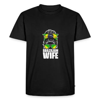 Femme brésilienne Messy Bun Cool Brazil Pride - T-shirt Premium bio Homme - noir - Devant - Nico (187cm)
