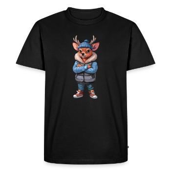 Cerf Cerf Fauve Automne Hiver Tenue - T-shirt Premium bio Homme - noir - Devant - Nico (187cm)