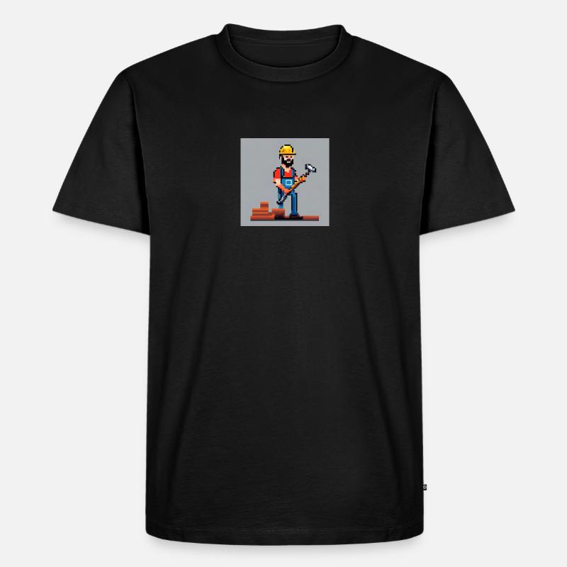 Bauarbeiter mit Hammer Pixelbild - Männer Premium Bio T-Shirt - Schwarz