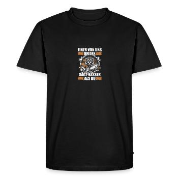 One of the two of us chainsaw lumberjack forest - Men's Premium Organic T-Shirt - black - Front - Nico (187cm)