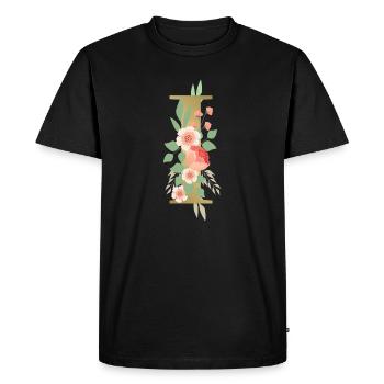 Elégante lettre 'I' avec des fleurs - T-shirt Premium bio Homme - noir - Devant - Nico (187cm)