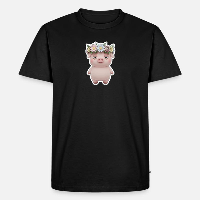 Genervtes Schwein mit Blumenkranz Statement - Männer Premium Bio T-Shirt - Schwarz