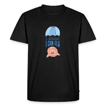 Cochon avec parachute | Je crois que je peux voler. - T-shirt Premium bio Homme - noir - Devant - Nico (187cm)