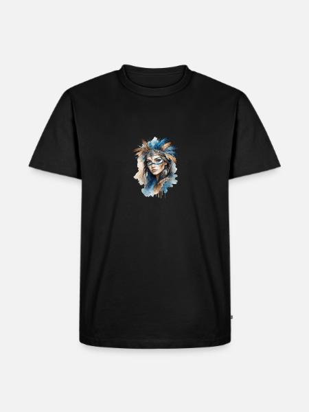 Enigmatic Feathered Spirit Portrait - Men's Premium Organic T-Shirt - black