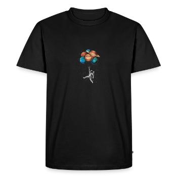 Astronaut Floating with Planets Balloons in Space - Men's Premium Organic T-Shirt - black - Front - Nico (187cm)