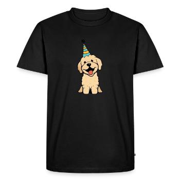 Un chien mignon avec chapeau de fête - T-shirt Premium bio Homme - noir - Devant - Nico (187cm)