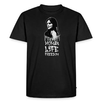 femme liberté de vie,vögel,iran,graffiti,Mahsa Amini - T-shirt Premium bio Homme - noir - Devant - Nico (187cm)
