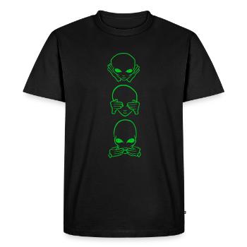 Les trois Ovnis - singes de la sagesse - T-shirt Premium bio Homme - noir - Devant - Nico (187cm)