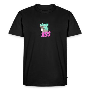 Donkey Delights: Neon Wordplay - Check Out My A** - Men's Premium Organic T-Shirt - black - Front - Nico (187cm)