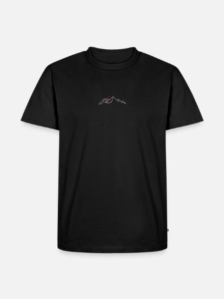 Minimale Berglinie mit roter Sonne - Männer Premium Bio T-Shirt - Schwarz