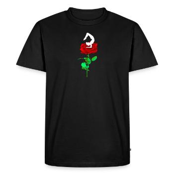 Yoga dancer on red rose, Namaste - Men's Premium Organic T-Shirt - black - Front - Nico (187cm)