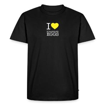 I LOVE SCRAMBLED EGGS Rührei - Men's Premium Organic T-Shirt - black - Front - Nico (187cm)