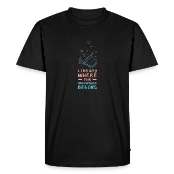 Adventure Begins At Your Library - Men's Premium Organic T-Shirt - black - Front - Nico (187cm)