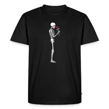 Squelette drôle avec une fleur de rose rouge - T-shirt Premium bio Homme - noir - Devant - Nico (187cm)