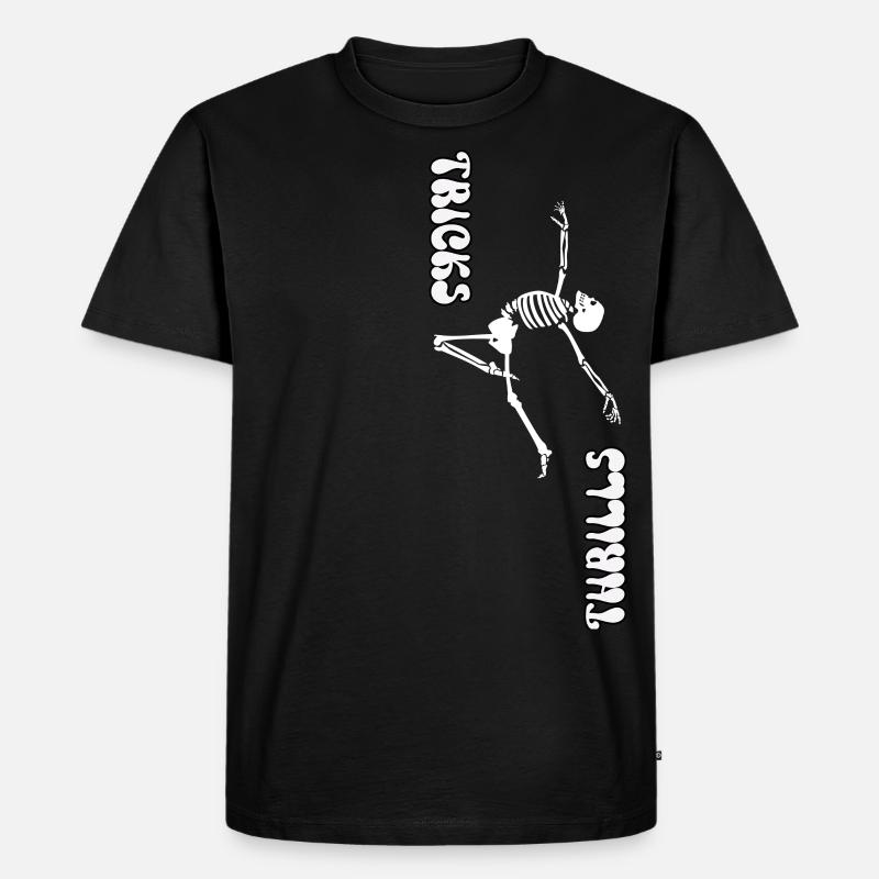 TRICKS ODER NERVENKITZEL, HALLOWEEN-SKELETTTANZ - Männer Premium Bio T-Shirt - Schwarz