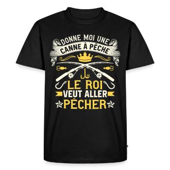 donne moi une canne à pêche Le roi veut pêcher - T-shirt Premium bio Homme - noir - Devant - Nico (187cm)