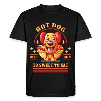 hot-dog, chien, saucisse, fast-food, jeux de mots, drôle, humour - T-shirt Premium bio Homme - noir - Devant - Nico (187cm)
