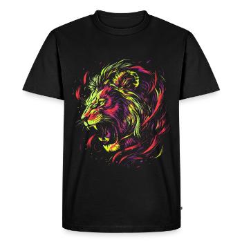 Lion Coloré Tête de Lion Néon Coloré Prédateur Art - T-shirt Premium bio Homme - noir - Devant - Nico (187cm)