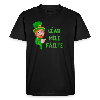 Irish Luck & Welcome Tee: Leprechaun & Shamrock - Men's Premium Organic T-Shirt - black - Front - Nico (187cm)
