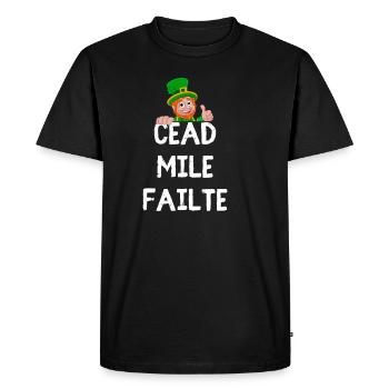 "Céad Míle Fáilte: Leprechaun Pride & Luck Tee" - Men's Premium Organic T-Shirt - black - Front - Nico (187cm)
