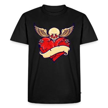 Crâne de crâne de coeur brisé avec des ailes - T-shirt Premium bio Homme - noir - Devant - Nico (187cm)