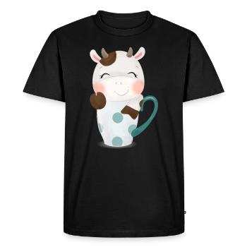 Cute cow looks out of a mug with stars - Men's Premium Organic T-Shirt - black - Front - Nico (187cm)