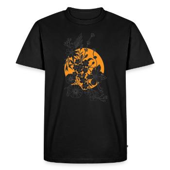 Centengle Fleurs noires avec soleil orange - T-shirt Premium bio Homme - noir - Devant - Nico (187cm)