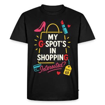 Mon point G est dans le shopping – Funny Fashion Design - T-shirt Premium bio Homme - noir - Devant - Nico (187cm)