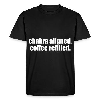 Chakra Aligned Coffee Refilled Yoga Mom Humor - Men's Premium Organic T-Shirt - black - Front - Nico (187cm)