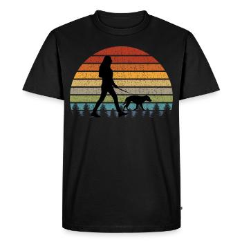 Fille Chien Promenade Walker Pet Sitter Vintage Rétro - T-shirt Premium bio Homme - noir - Devant - Nico (187cm)