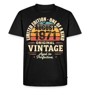 Août 1971 Anniversaire Août 1971 - August 1971 - T-shirt Premium bio Homme - noir - Devant - Nico (187cm)